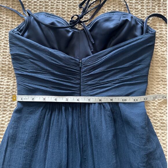 Amsale Navy Blue Silk Strapless Sweetheart Neckline Maxi Dress Formal Gown - Picture 4 of 6